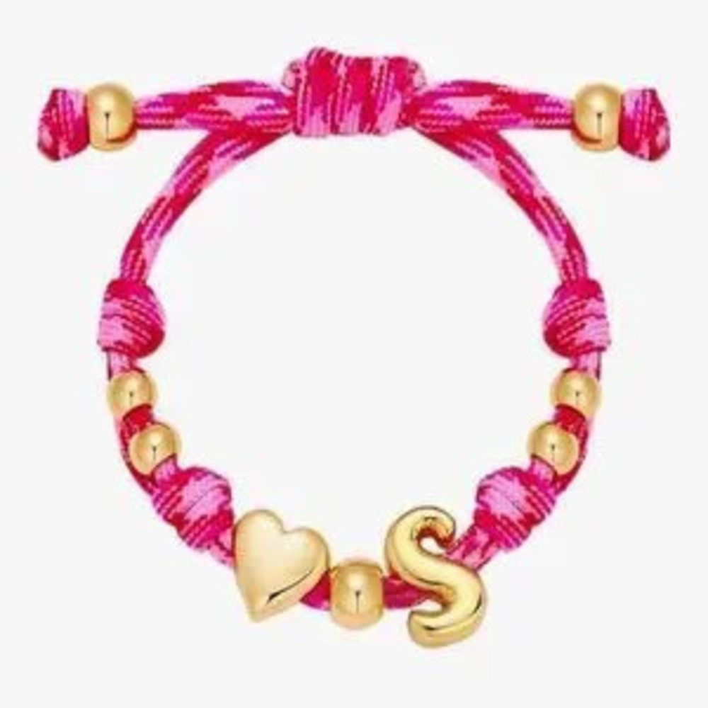 NEW?14K Gold-Plated Knotty Bubble Letter Initial Heart Bracelet